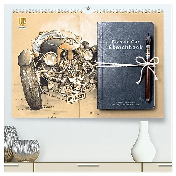 Classic Car Sketchbook (hochwertiger Premium Wandkalender 2024 DIN A2 quer), Kunstdruck in Hochglanz, Marie Silver