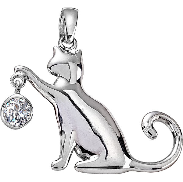 CM Anhänger Katze mit Zirkonia, Silber 925