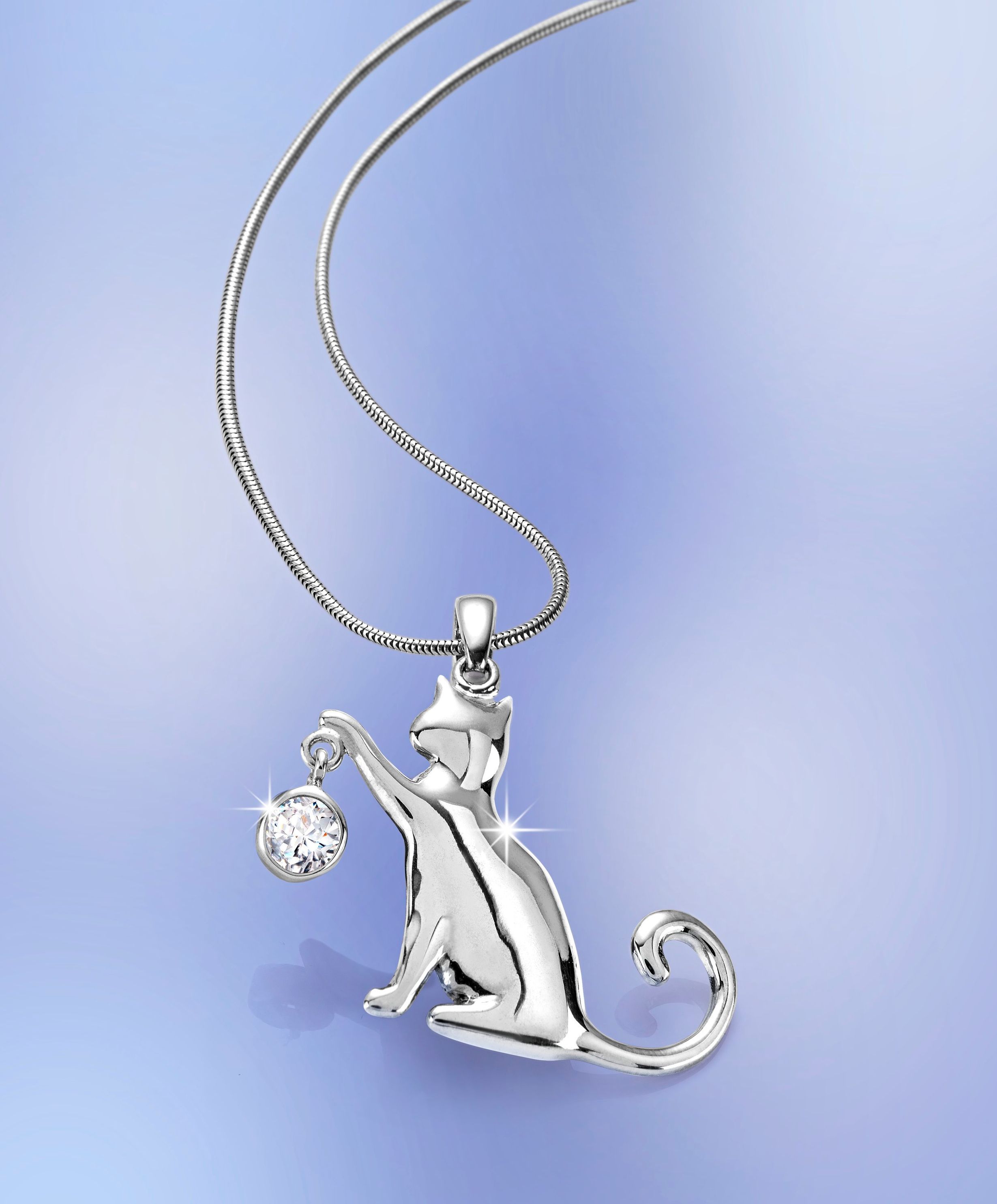 CM Anhänger Katze mit Zirkonia, Silber 925