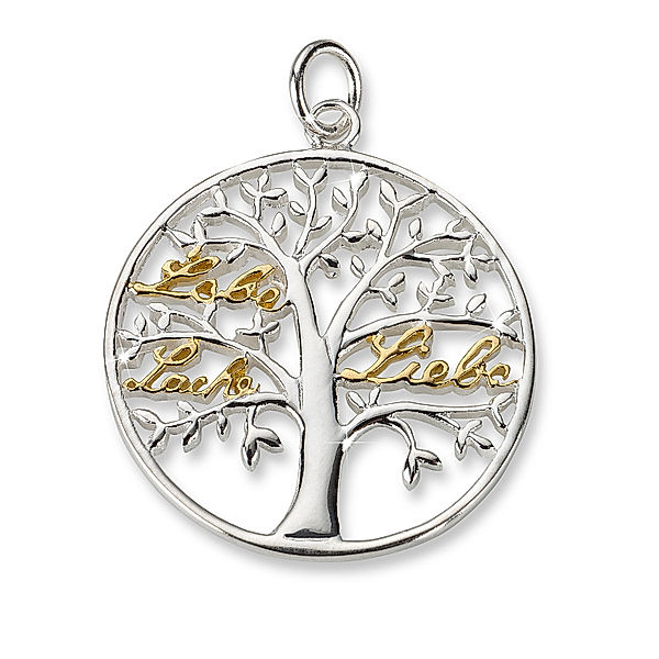 CM Anhänger Lebensbaum mit Wording, Bicolor, 925 Silber