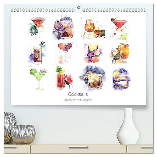 Cocktails Kalender mit Rezept (hochwertiger Premium Wandkalender 2024 DIN A2 quer), Kunstdruck in Hochglanz, Julia Gavrilova