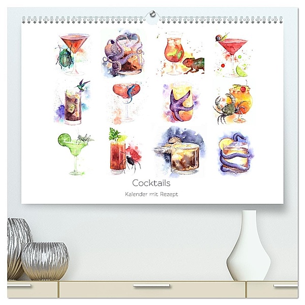 Cocktails Kalender mit Rezept (hochwertiger Premium Wandkalender 2025 DIN A2 quer), Kunstdruck in Hochglanz, Calvendo, Julia Gavrilova