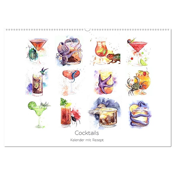 Cocktails Kalender mit Rezept (Wandkalender 2024 DIN A2 quer), CALVENDO Monatskalender, Julia Gavrilova