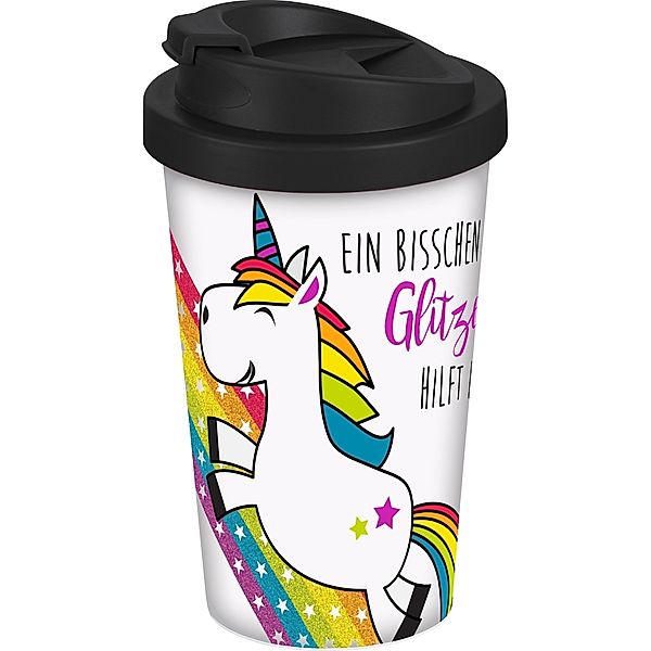 Coffee to go Becher Einhorn Glitzer hilft 400ml PP