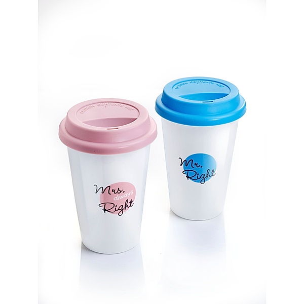 Coffee-to-go-Becher Mr. and Mrs. Right, 2er-Set