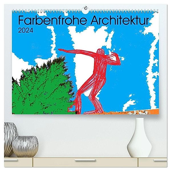 Collage über farbenfrohe Architektur (hochwertiger Premium Wandkalender 2024 DIN A2 quer), Kunstdruck in Hochglanz, Klaus P.