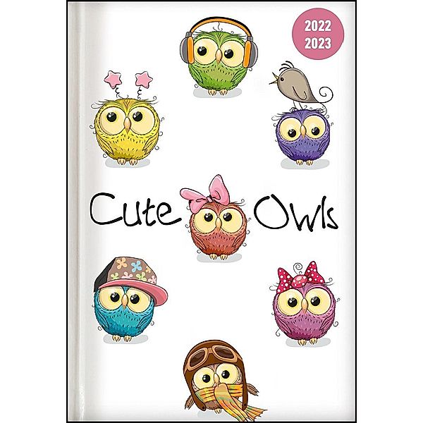 Collegetimer Cute Owls 2022/2023 - Schüler-Kalender A5 (15x21 cm) - Eule - Day By Day - 352 Seiten - Terminplaner - Noti