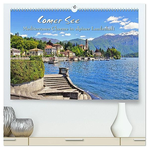 Comer See - Mediterraner Charme in alpiner Landschaft (hochwertiger Premium Wandkalender 2025 DIN A2 quer), Kunstdruck in Hochglanz, Calvendo, LianeM