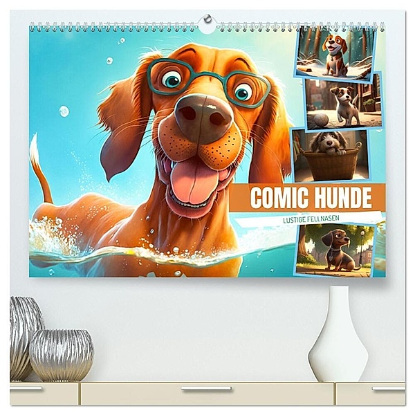 Comic Hunde (hochwertiger Premium Wandkalender 2024 DIN A2 quer), Kunstdruck in Hochglanz, Dirk Meutzner