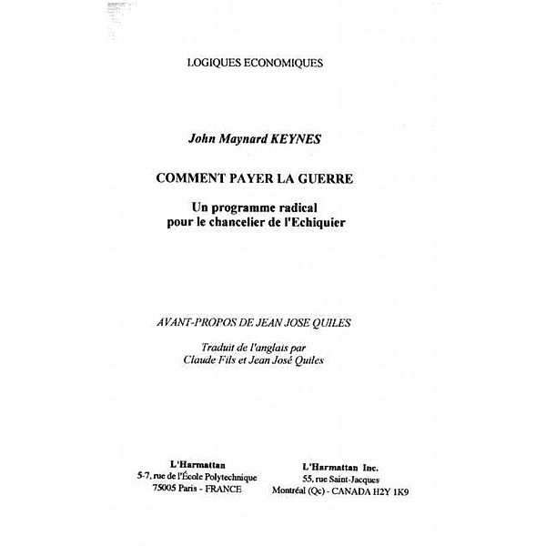 COMMENT PAYER LA GUERRE / Hors-collection, Keynes John Maynard