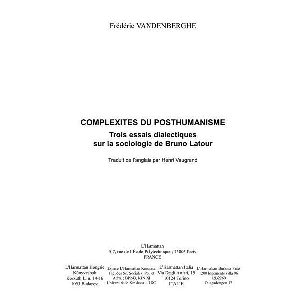 Complexites du posthumanisme / Hors-collection, Lelut Louis Francisque