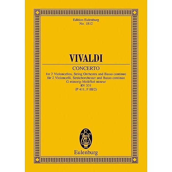 Concerto g-Moll RV 531 (P 411, F III/2), 2 Violoncelli, Streichorchester und Basso continuo, Studienpartitur, Concerto g-Moll