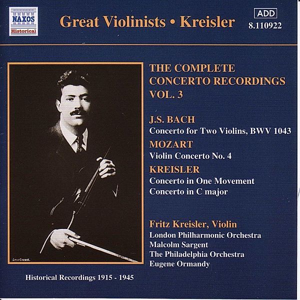 Concerto Recordings Vol.3, Fritz Kreisler, Sargent, Ormandy