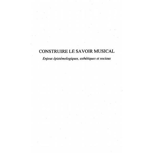 Construire le savoir musical / Hors-collection, Collectif