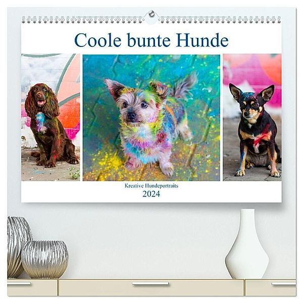 Coole bunte Hunde (hochwertiger Premium Wandkalender 2024 DIN A2 quer), Kunstdruck in Hochglanz, Fotodesign Verena Scholze