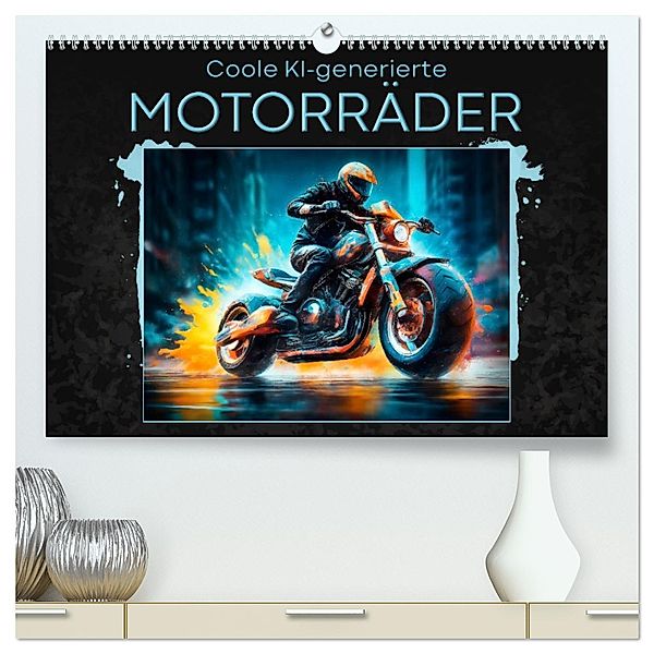 Coole KI-generierte MOTORRÄDER (hochwertiger Premium Wandkalender 2024 DIN A2 quer), Kunstdruck in Hochglanz, Melanie Viola