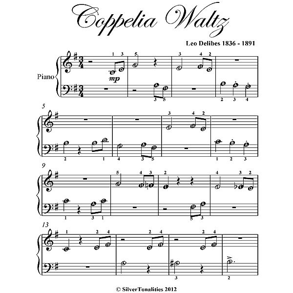 Coppelia Waltz Beginner Piano Sheet Music, Leo Delibes