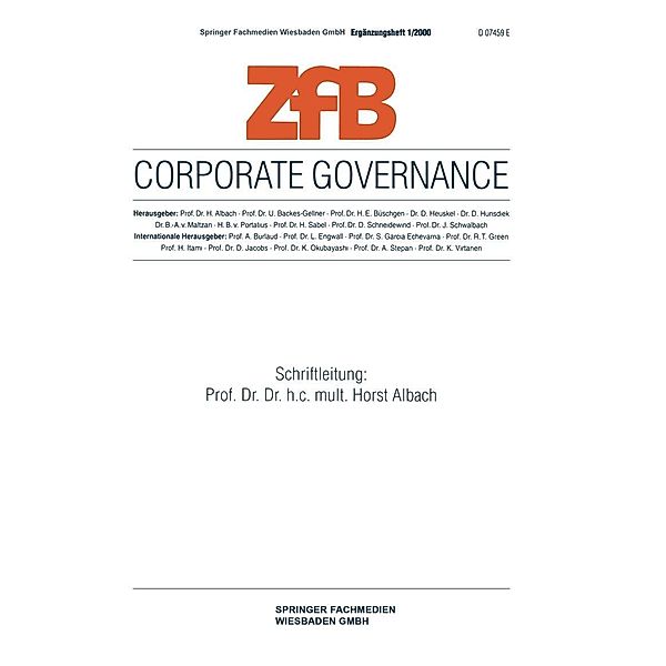 Corporate Governance / ZfB Special Issue Bd.1