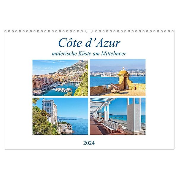 Côte d'Azur - malerische Küste am Mittelmeer (Wandkalender 2024 DIN A3 quer), CALVENDO Monatskalender, Nina Schwarze
