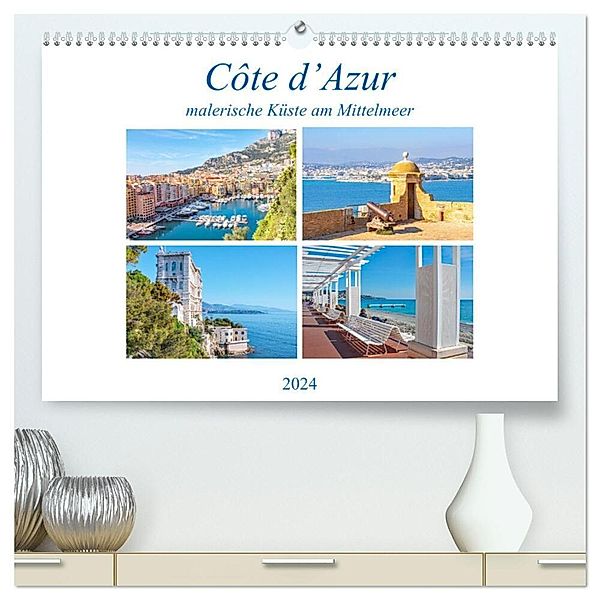Côte d'Azur - malerische Küste am Mittelmeer (hochwertiger Premium Wandkalender 2024 DIN A2 quer), Kunstdruck in Hochglanz, Nina Schwarze