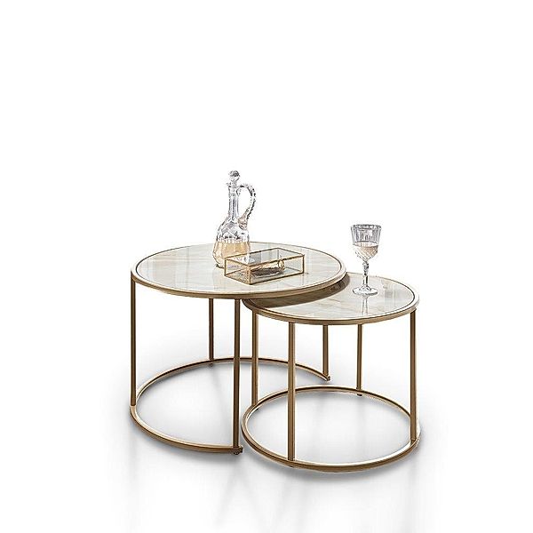 Couchtisch 2er-Set Santos (Farbe: marmor carrara/gold)