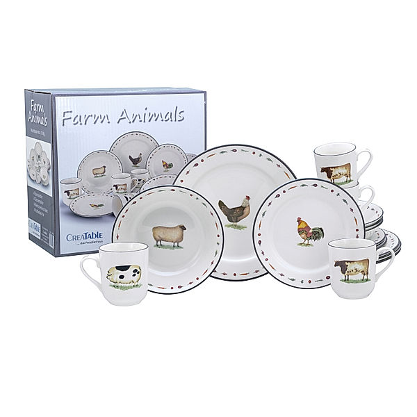 CreaTable Kombiservice 16-tlg Farm Animals weiss