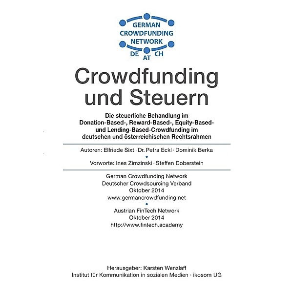 Crowdfunding und Steuern, Elfriede Sixt, Petra Eckl, Dominik Berka