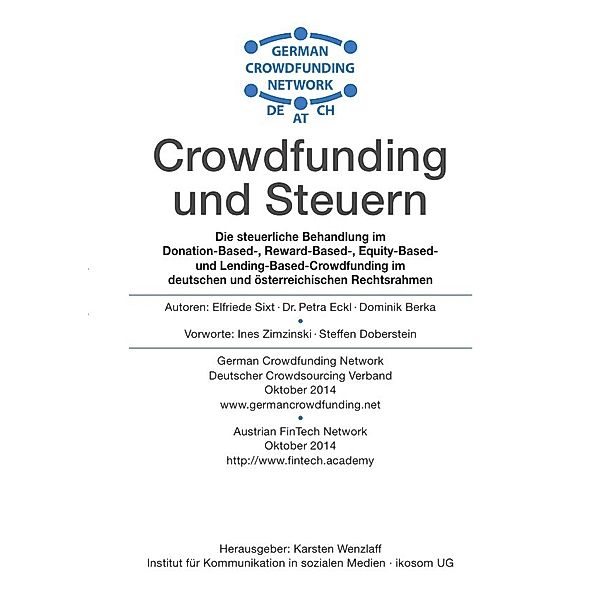 Crowdfunding und Steuern, Elfriede Sixt, Petra Eckl, Dominik Berka