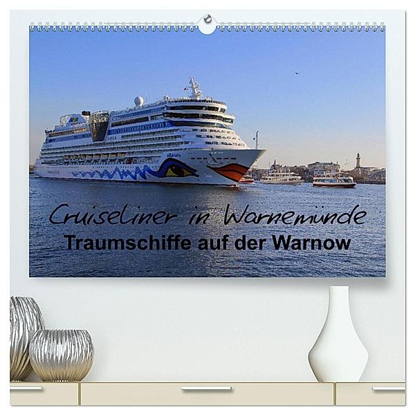 Cruiseliner in Warnemünde (hochwertiger Premium Wandkalender 2024 DIN A2 quer), Kunstdruck in Hochglanz, Patrick le Plat