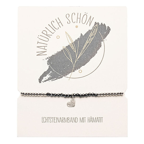 Crystals - Echtstein-Kugelarmband - Natürlich schön - Hämatit - Edelstahl - Herz