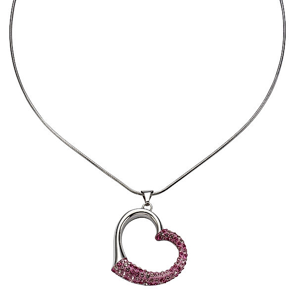 Crystelle Anhänger mit Kette 925/- Sterling Silber Swarovski Kristalle pink 42+5cm Glänzend