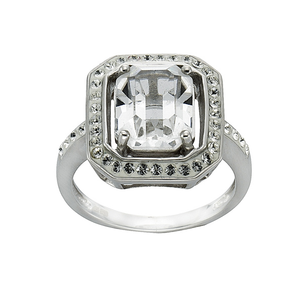 Crystelle Ring 925/- Sterling Silber Swarovski Kristalle weiß Glänzend (Größe: 060 (19,1))