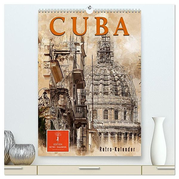 Cuba Retro Kalender (hochwertiger Premium Wandkalender 2024 DIN A2 hoch), Kunstdruck in Hochglanz, Peter Roder