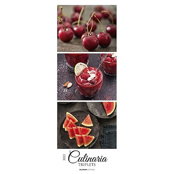 Culinaria - Triplets 2022 - Streifenkalender XXL 25x69 cm - Bildkalender im Hochformat - Küchenkalender - Wandkalender -