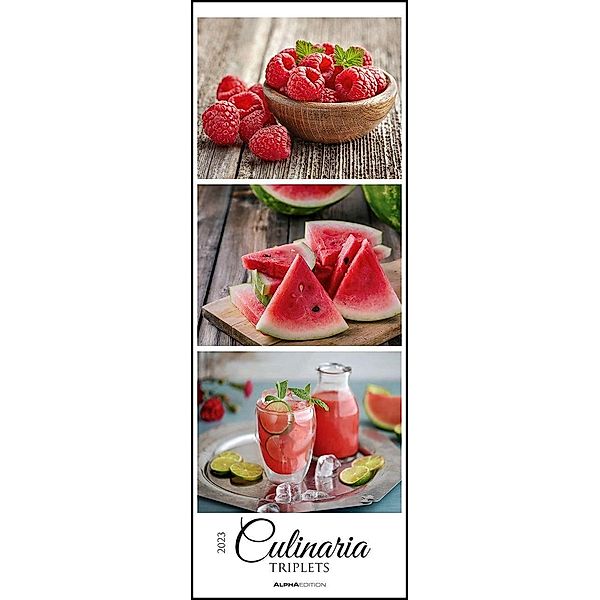 Culinaria - Triplets 2023 - Streifenkalender XXL 25x69 cm - Bildkalender im Hochformat - Küchenkalender - Wandkalender -