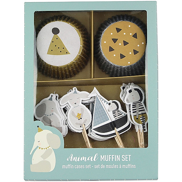 ava&yves Cupcake-Set TIERE 48-teilig in graublau