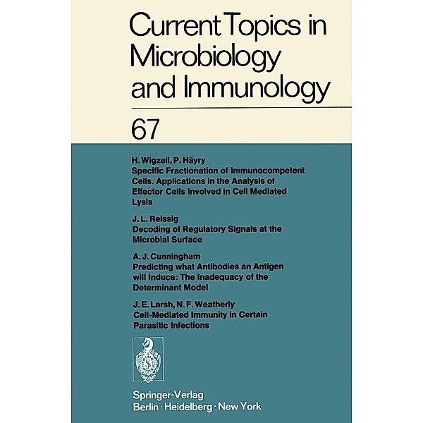 Current Topics in Microbiology and Immunology / Ergebnisse der Microbiologie und Immunitätsforschung / Current Topics in Microbiology and Immunology Bd.67, W. Arber, R. Rott, H. G. Schweiger, M. Sela, L. Syru?ek, P. K. Vogt, E. Wecker, R. Haas, W. Henle, P. H. Hofschneider, J. H. Humphrey, N. K. Jerne, P. Koldovský, H. Koprowski, O. Maaløe