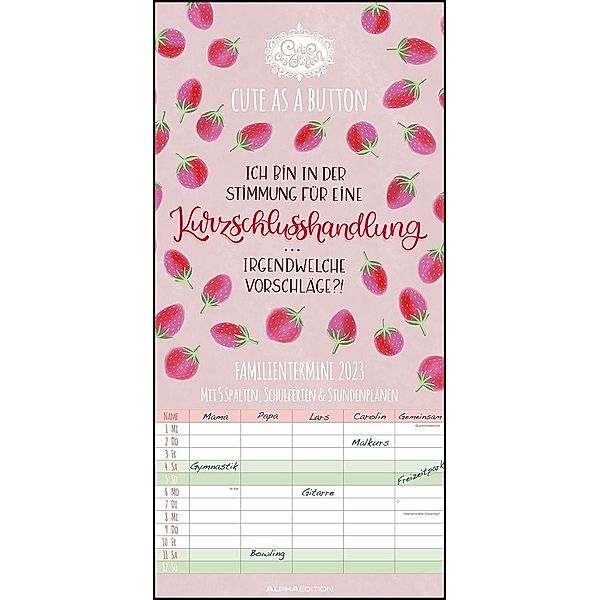 Cute as a button 2023 Familienplaner - Familien-Timer - Termin-Planer - Kinder-Kalender - Familien-Kalender - 22x45