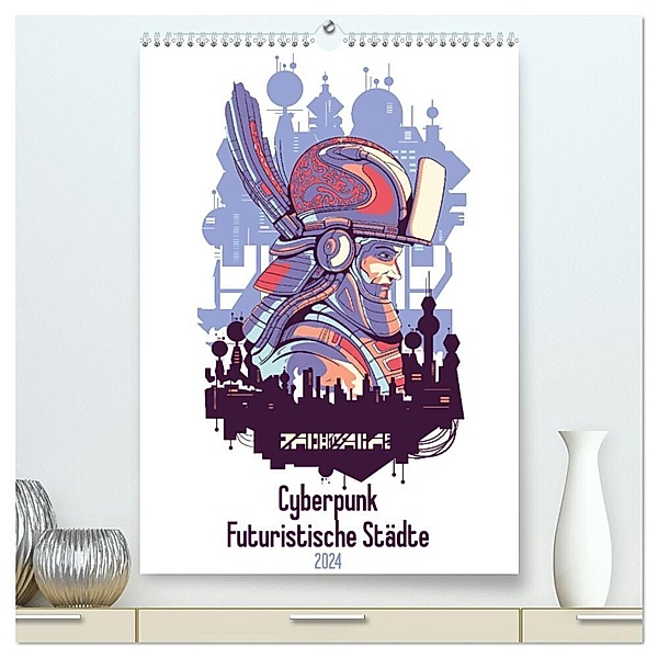 Cyberpunk Futuristische Städte (hochwertiger Premium Wandkalender 2024 DIN A2 hoch), Kunstdruck in Hochglanz, Luca Schmidt