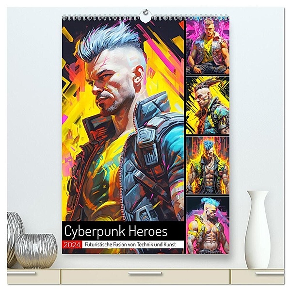 Cyberpunk Heroes. Futuristische Fusion von Technik und Kunst (hochwertiger Premium Wandkalender 2024 DIN A2 hoch), Kunstdruck in Hochglanz, Rose Hurley