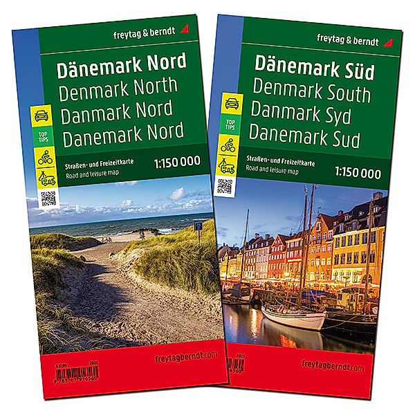 Dänemark, Strassenkarten-Set 1:150.000, freytag & berndt. Denmark North/South / Danmark Nord/Syd / Dänemark du Nord/Sud