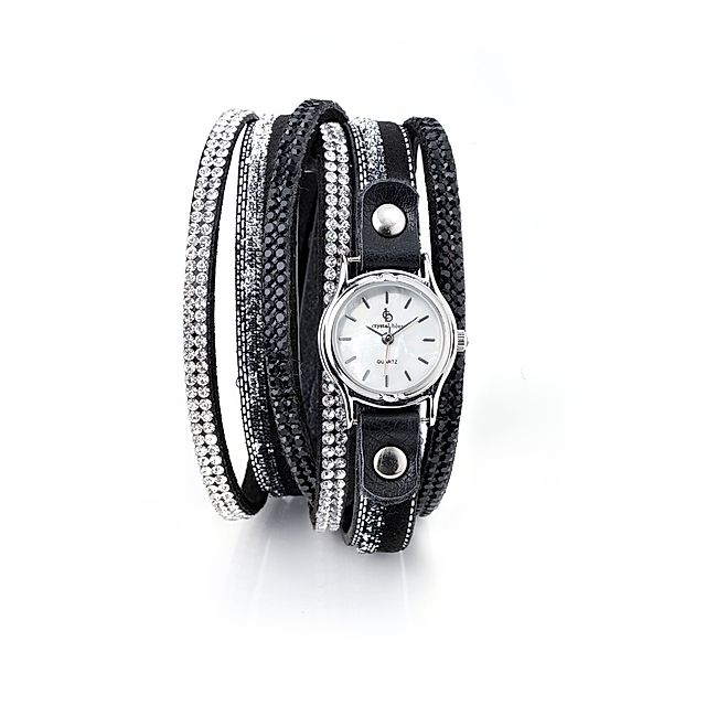 Damen Wickelarmband mit Uhr, schwarz silber | Weltbild.ch