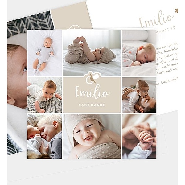 Dankeskarte Baby Collage, Klappkarte quadratisch (145 x 145mm)