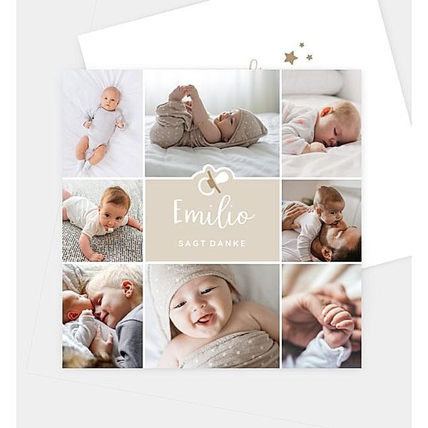 Dankeskarte Baby Collage, Postkarte quadratisch (145 x 145mm)