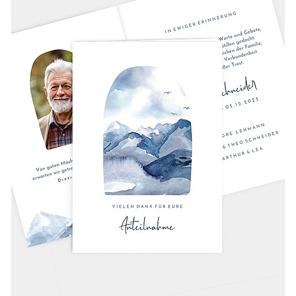 Dankeskarte Blaue Berge, Klappkarte hoch (105 x 148mm)