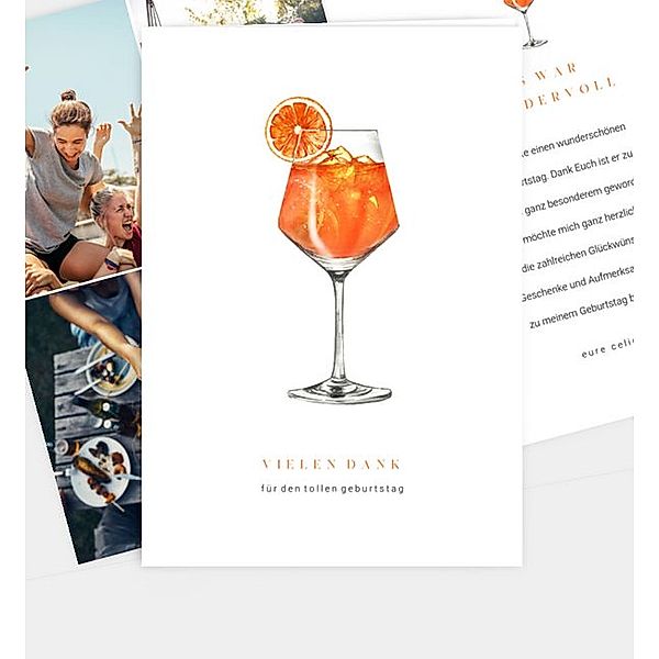 Dankeskarte Cocktailparty - Aperol, Klappkarte hoch (120 x 170mm)