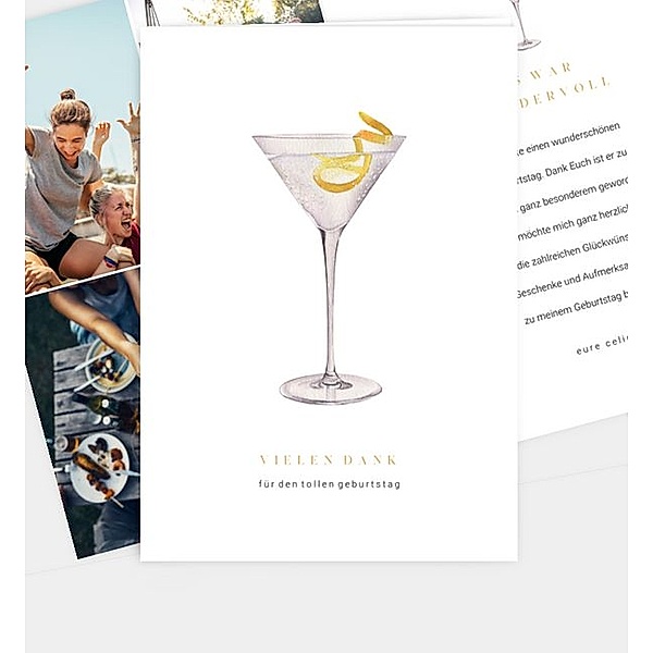 Dankeskarte Cocktailparty - Martini, Klappkarte hoch (120 x 170mm)