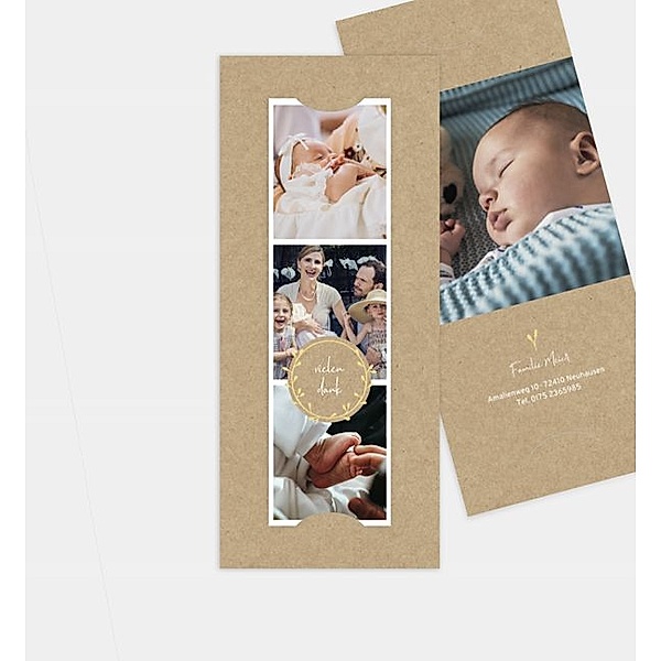 Dankeskarte Craftpaperbutton, Fotostreifen mit Tasche (90 x 210mm)