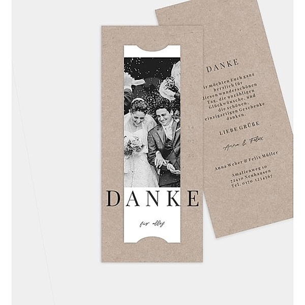 Dankeskarte Editorial wedding style · crafty, Fotostreifen mit Tasche (90 x 210mm)