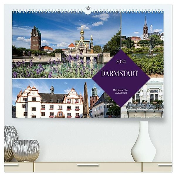 Darmstadt - Mathildenhöhe und Altstadt (hochwertiger Premium Wandkalender 2024 DIN A2 quer), Kunstdruck in Hochglanz, U boeTtchEr